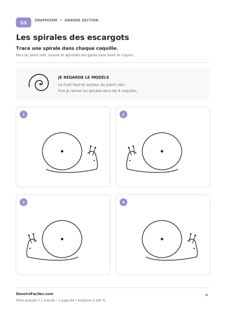 Aperçu de la fiche : Spirales grande section : tracer les coquilles des escargots