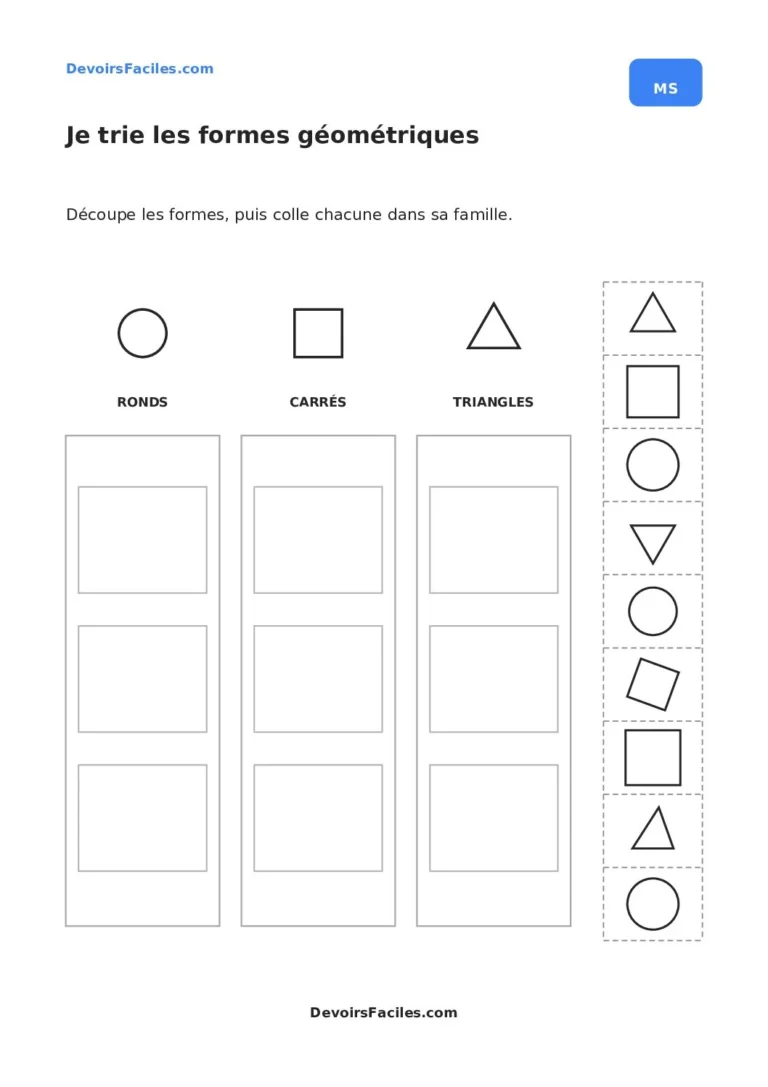 Aperçu de la fiche : Trier les formes géométriques en moyenne section : fiche à imprimer