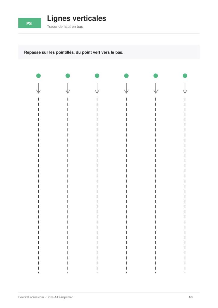 Fiche de graphisme PS pour tracer des lignes verticales