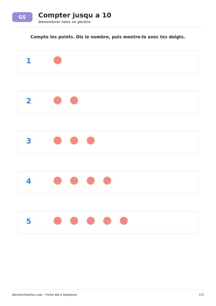Compter jusqu’à 10 en grande section