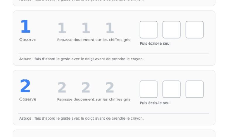 Fiche pour apprendre à écrire les chiffres de 0 à 9 en maternelle