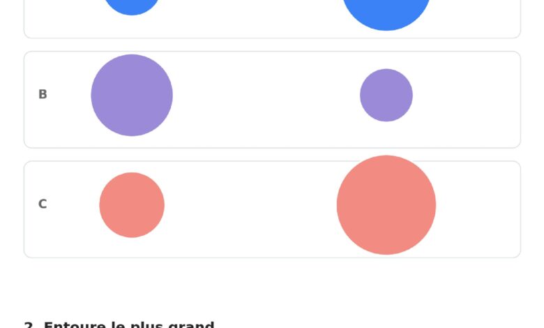Fiche maternelle pour ranger du plus petit au plus grand