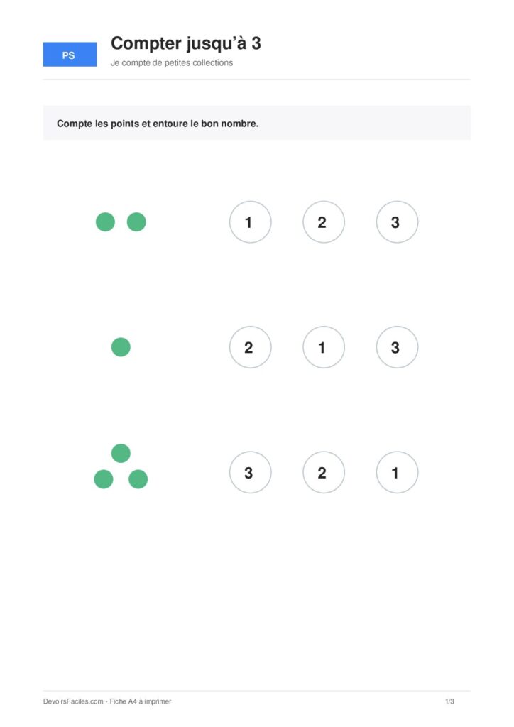 Fiche PS pour compter jusqu’à 3