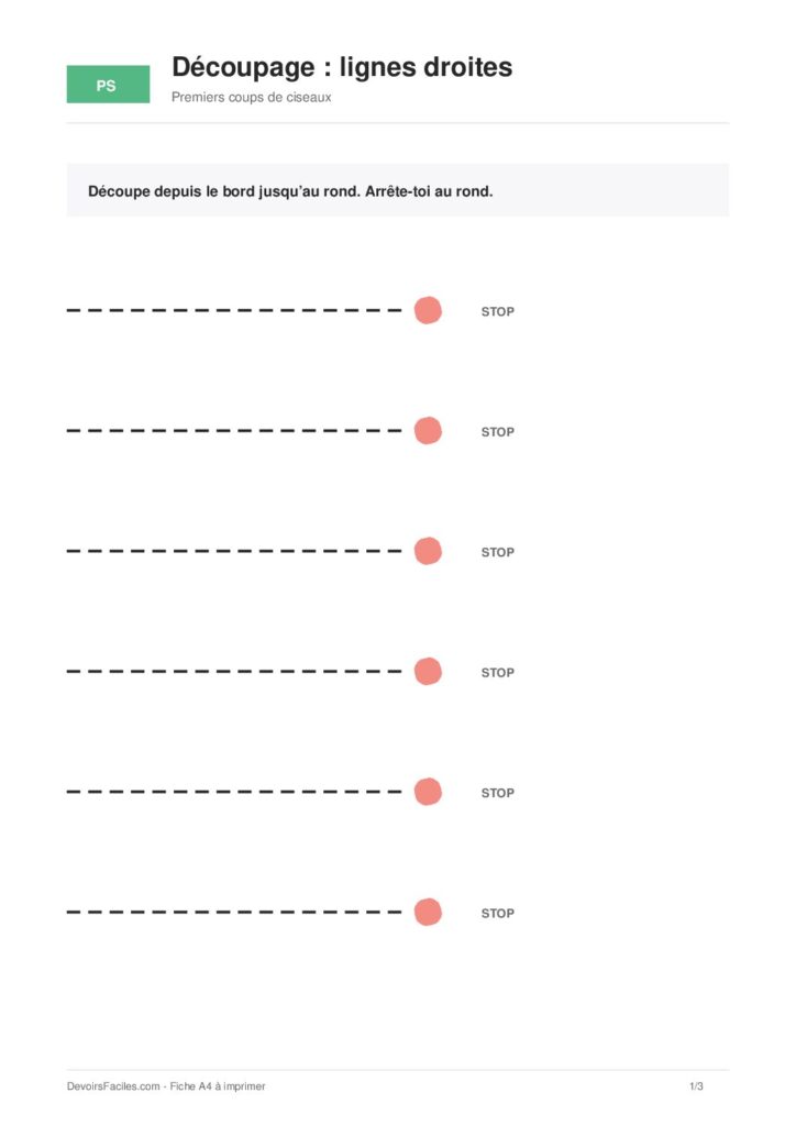 Fiche découpage petite section lignes droites