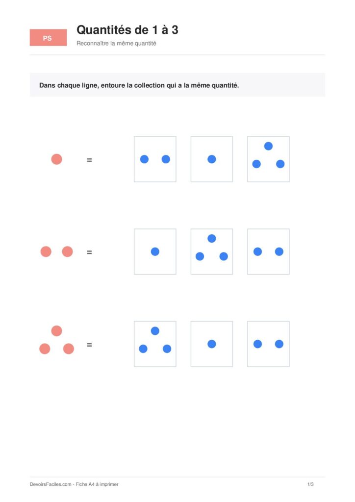 Fiche PS quantités 1 à 3